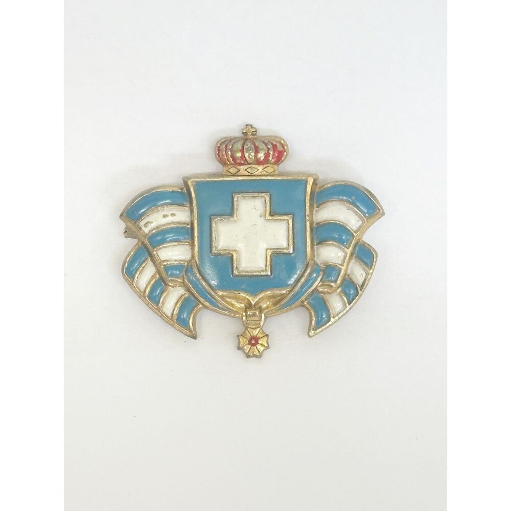 Vintage WWII Greek War Relief Enameled Medal Brooch by Accessocraft